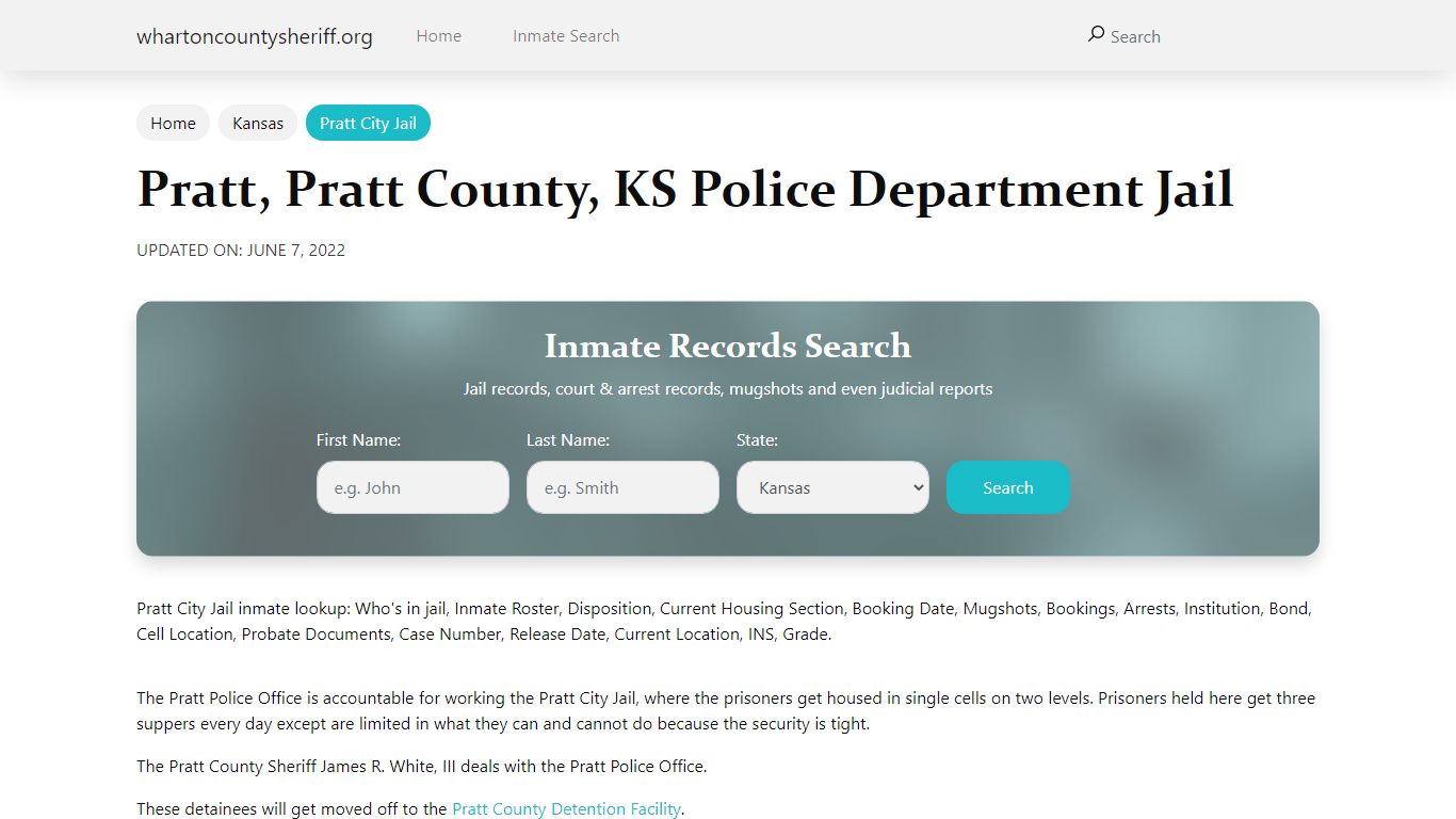 Pratt, KS City Jail Inmates, Arrests